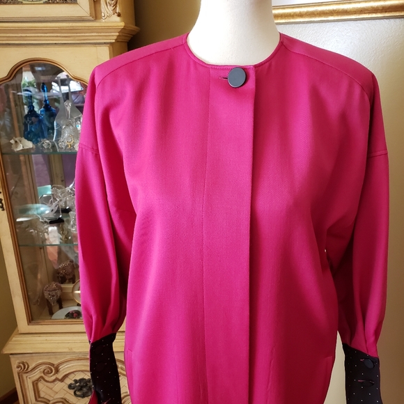 CHRISTIAN DIOR VINTAGE PINK & BLACK LONG COAT - Picture 10 of 14